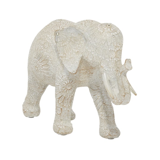 14&#x22; White Resin Eclectic Elephant Sculpture